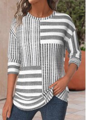 Light Grey Marl Striped Long Sleeve T Shirt