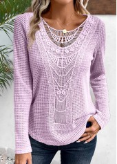 Light Purple Lace Long Sleeve Round Neck T Shirt | thumb picture 