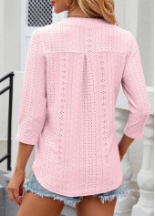 Light Pink Button 3/4 Sleeve Split Neck T Shirt | thumb picture 