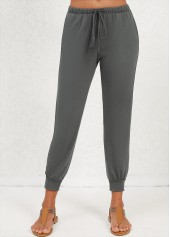 Dark Grey Pocket Jogger Elastic Waist Mid Waisted Pants | thumb picture 