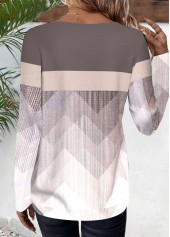 Light Coffee Patchwork Geometric Print Long Sleeve T Shirt | thumb picture 