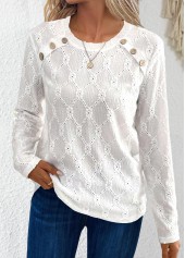 White Button Long Sleeve Round Neck T Shirt | thumb picture 
