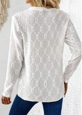 White Button Long Sleeve Round Neck T Shirt | thumb picture 