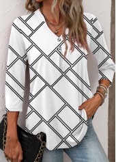 White Button Geometric Print Long Sleeve T Shirt | thumb picture 