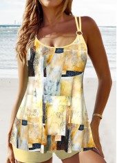 Patchwork Geometric Print Light Yellow Tankini Set | thumb picture 