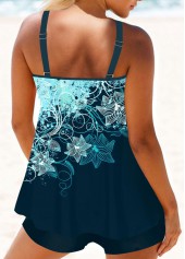 Floral Print Peacock Blue Tankini Set | thumb picture 