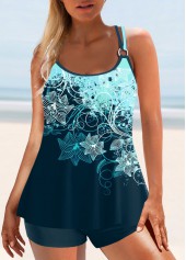 Floral Print Peacock Blue Tankini Set | thumb picture 