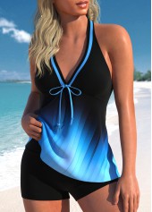 V Neck Bowknot Ombre Blue Tankini Set | thumb picture 