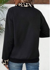 Black Patchwork Leopard Long Sleeve Turn Down Collar Sweatshirt | thumb picture 