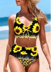 Bowknot Floral Print Yellow Bikini Set