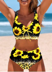 Bowknot Floral Print Yellow Bikini Set | thumb picture 