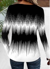 Black Patchwork Ombre Long Sleeve V Neck T Shirt | thumb picture 