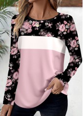 Pink Patchwork Ditsy Floral Print Long Sleeve T Shirt