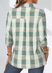 Sage Green Button Plaid Three Quarter Length Sleeve Blouse | thumb picture 