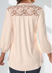 Skin Color Lace 3/4 Sleeve V Neck Blouse | thumb picture 