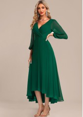 Green Surplice High Low Three Quarter Length Sleeve Dress | thumb picture 