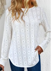 White Button Long Sleeve Round Neck T Shirt | thumb picture 