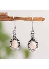 Silvery Color White Oval Alloy Earrings