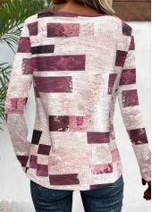 Dark Reddish Purple Button Geometric Print T Shirt | thumb picture 