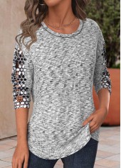 Light Grey Marl Patchwork Long Sleeve T Shirt | thumb picture 