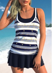 Fake 2in1 Striped Navy Tankini Set