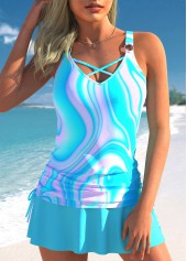 Circular Ring Ombre Cyan Tankini Set