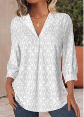 White Split 3/4 Sleeve V Neck Blouse