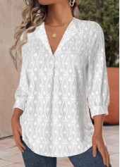 White Split 3/4 Sleeve V Neck Blouse | thumb picture 