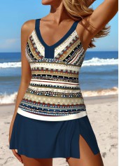Patchwork Tribal Print Dark Blue Tankini Set