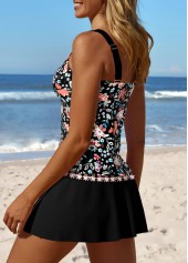 Patchwork Random Floral Print Black Tankini Set | thumb picture 