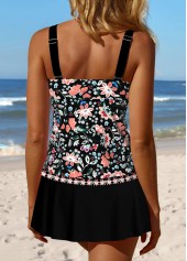 Patchwork Random Floral Print Black Tankini Set | thumb picture 