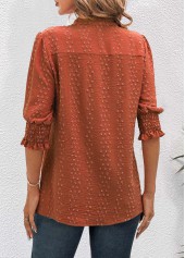 Brick Red Jacquard Half Sleeve Split Neck Blouse | thumb picture 