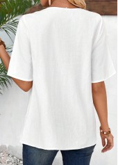 White Embroidery Half Sleeve V Neck Blouse