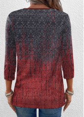 Wine Red Eyelet Ombre 3/4 Sleeve T Shirt | thumb picture 