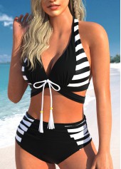 Bowknot Cutout Striped Black Bikini Set | thumb picture 
