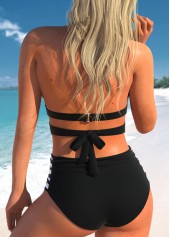 Bowknot Cutout Striped Black Bikini Set | thumb picture 