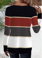 Deep Red Striped Long Sleeve Round Neck T Shirt | thumb picture 