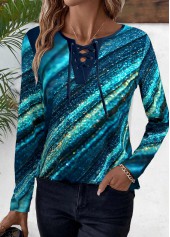 Peacock Blue Lace Up Ombre Long Sleeve T Shirt | thumb picture 