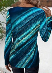 Peacock Blue Lace Up Ombre Long Sleeve T Shirt | thumb picture 