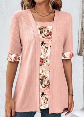 Dusty Pink Fake 2in1 Random Floral Print T Shirt