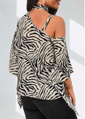 Light Camel Asymmetry Zebra Stripe Print 3/4 Sleeve Blouse | thumb picture 