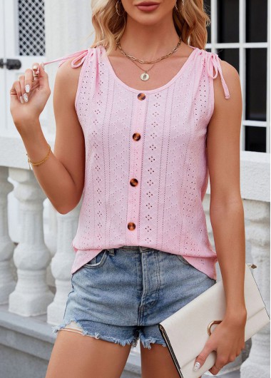 women clothes image of Pink Button Scoop Neck Tank Top