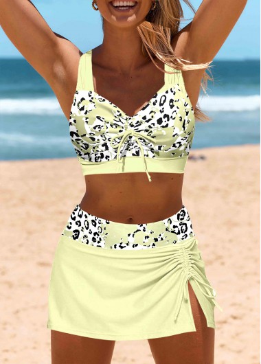 Modlily Patchwork Leopard Light Yellow Bikini Set - S
