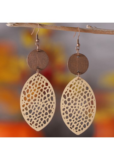 women clothes image of Dark Coffee Leaf Hollow Wood Earrings