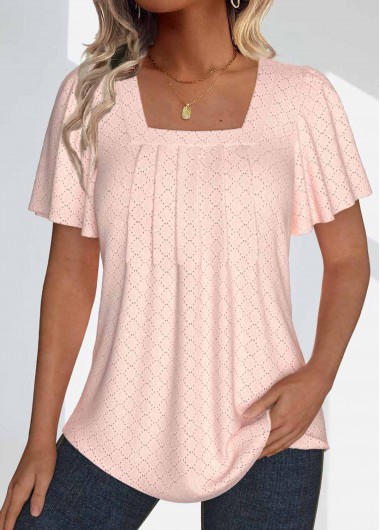 Modlily Dusty Pink Textured Fabric Short Sleeve T Shirt - XXL