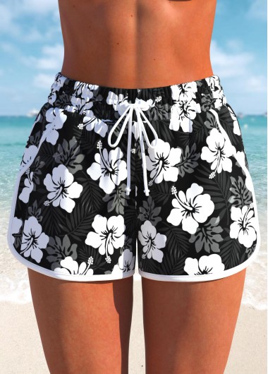 women clothes image of High Waisted Floral Print Black Swim Shorts