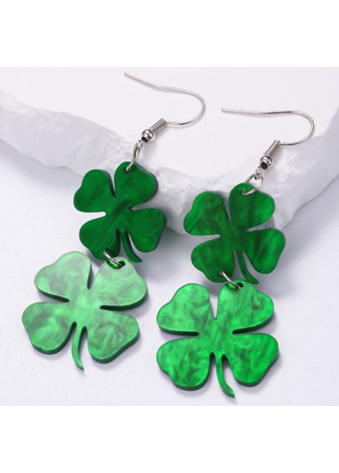 Modlily Green Four Leaf Clover Alloy Earrings - One Size