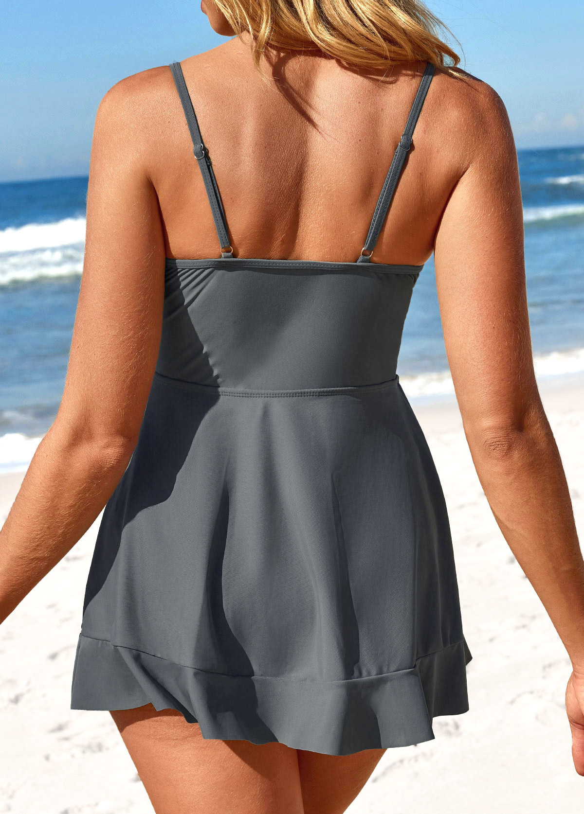 Twist Ruffle Dark Grey One Piece Swimwear | picture 