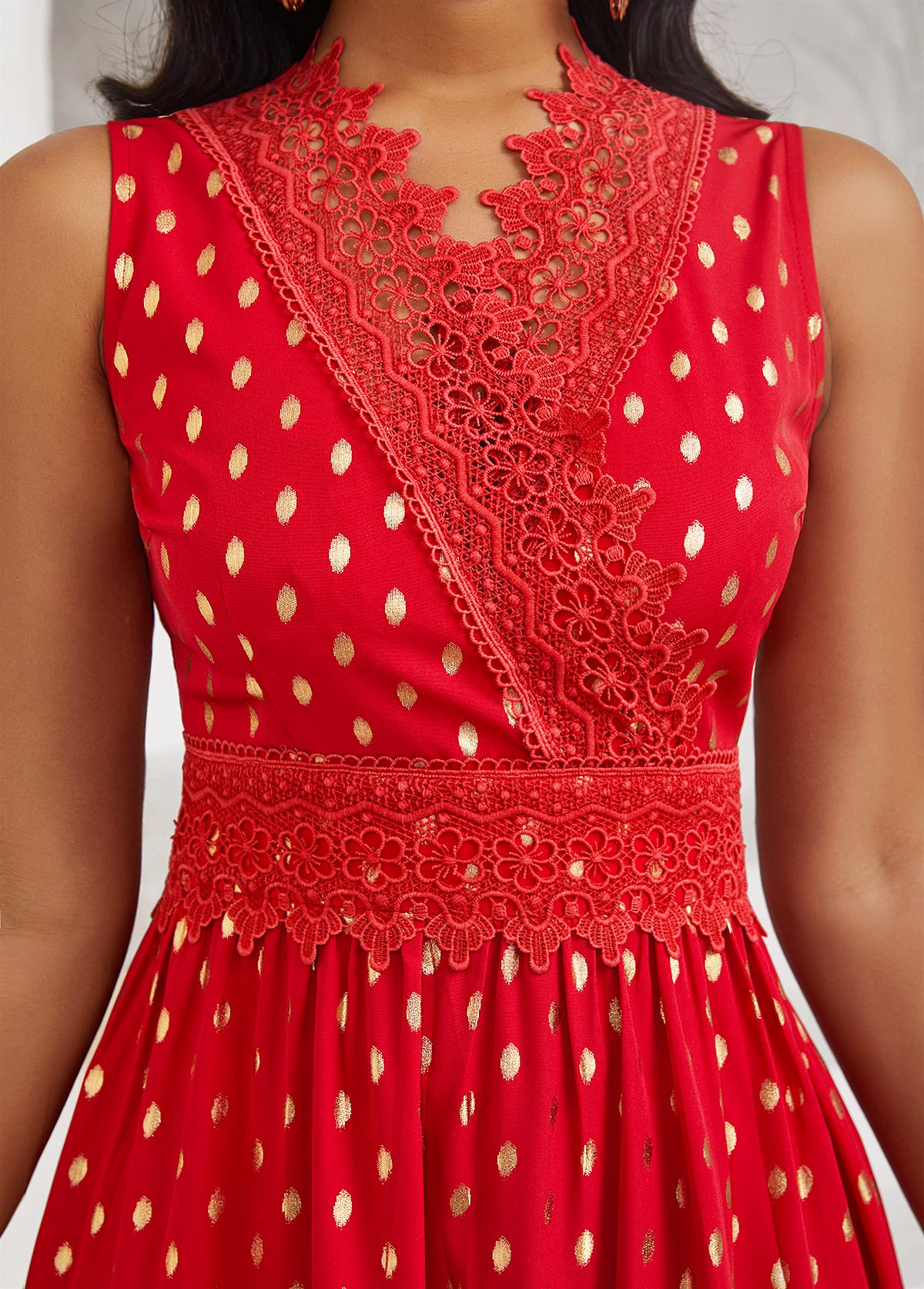 Red Hot Stamping Polka Dot Sleeveless Maxi Dress
