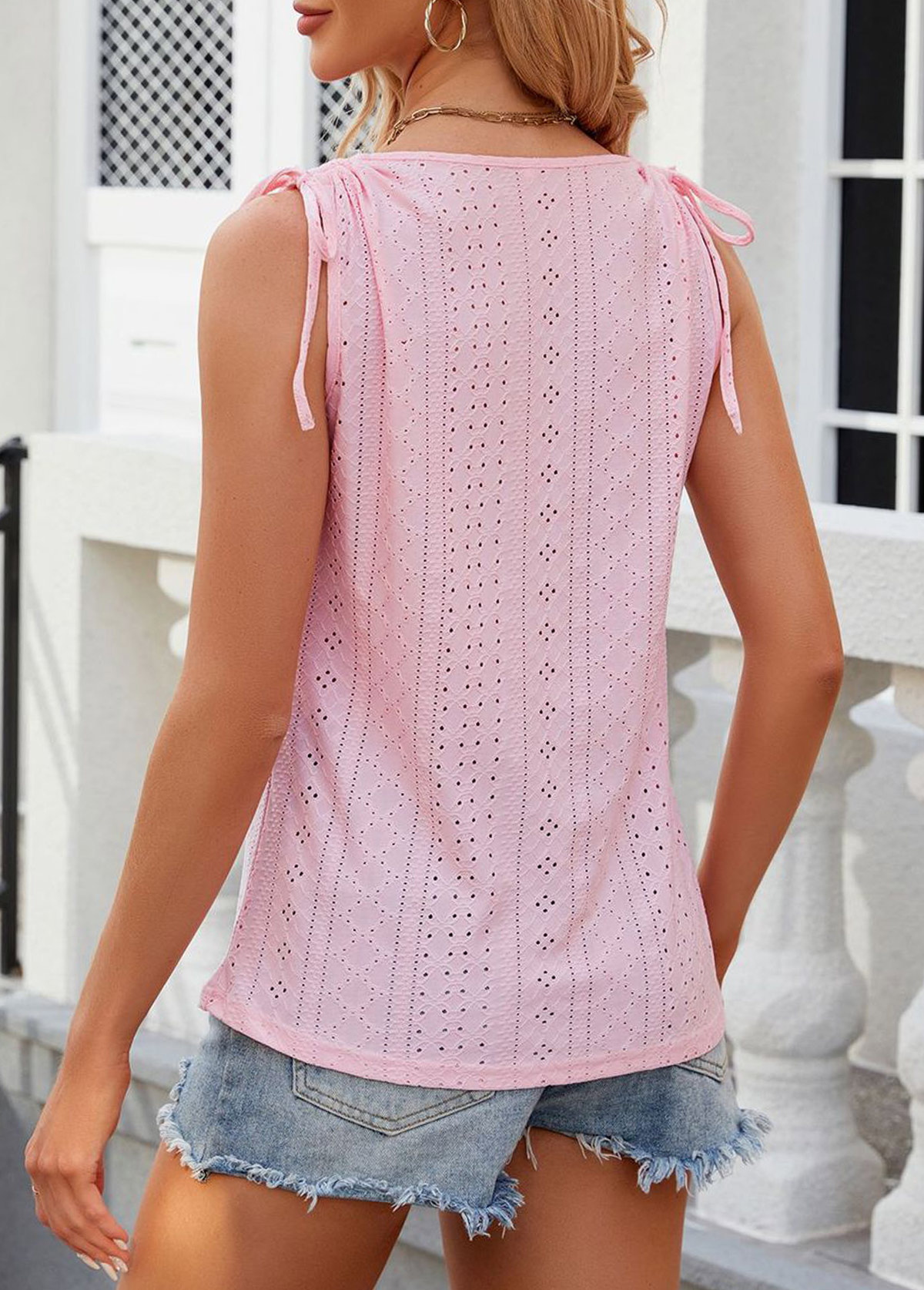 Pink Button Scoop Neck Tank Top | picture 2